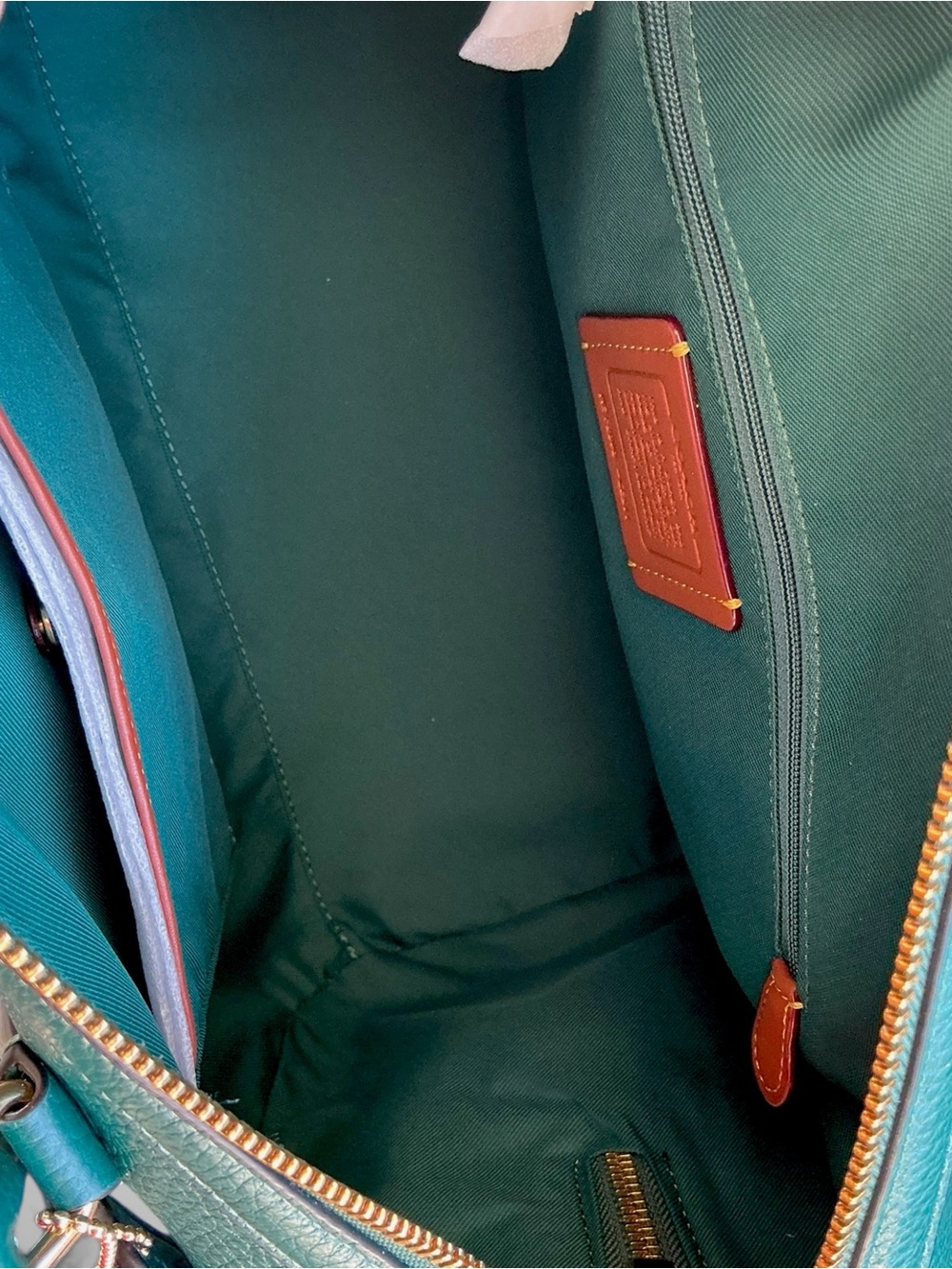 Coach Rowan Large Satchel Emerald Green Pebble Leather Gold Hardware NWT - Picture 9 of 12
